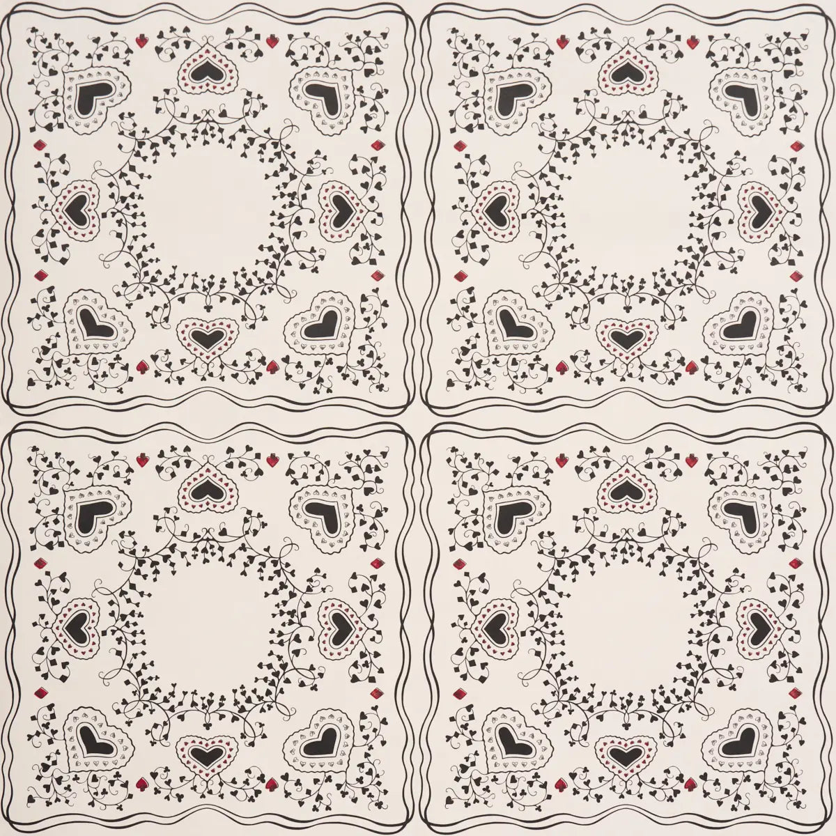 Garden Of Hearts Wallpaper - Black & Ivory