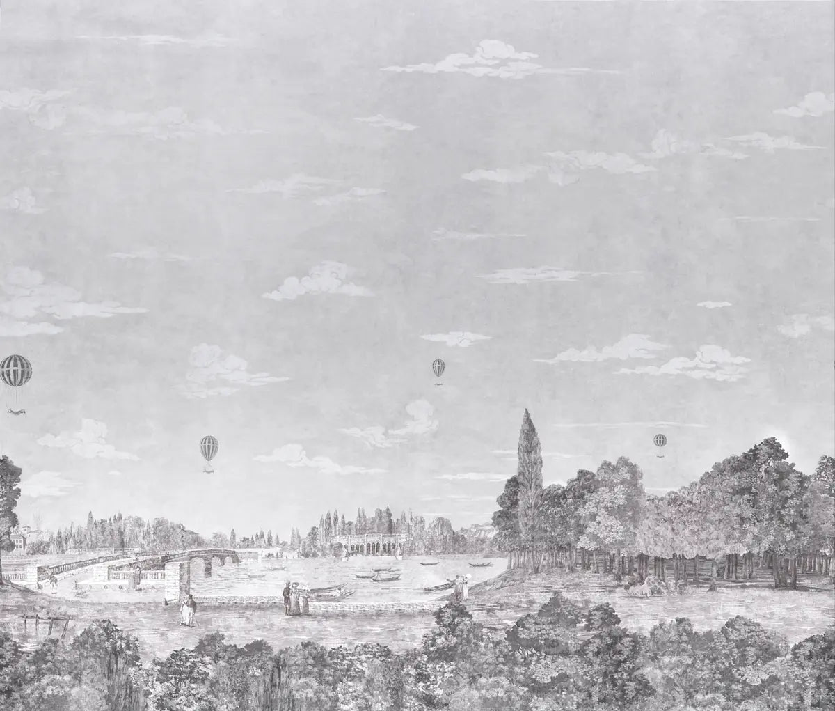 Promenade 4 Panel Set Wallpaper - Grisaille