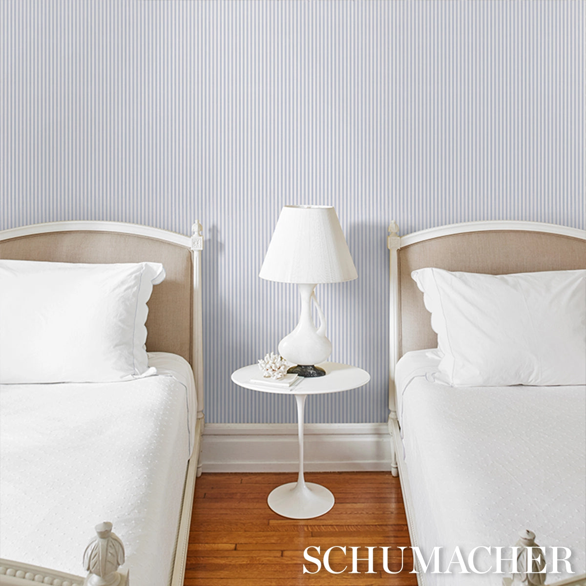 Mathis Ticking Stripe Wallpaper in an interior setting