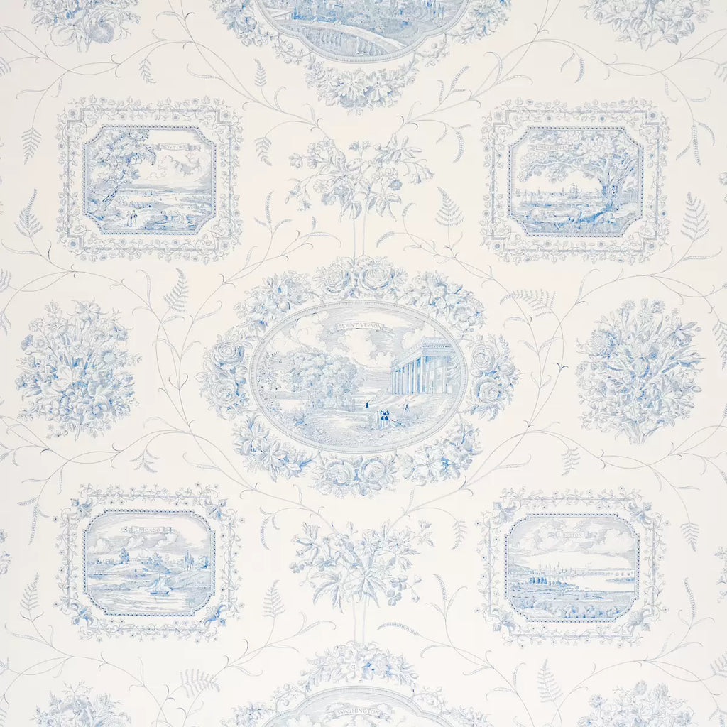 Century Scenic Toile Wallpaper - Blue