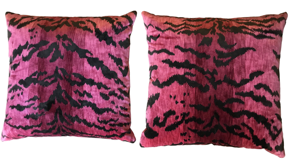 scalamandre tiger silk pink pillow pair