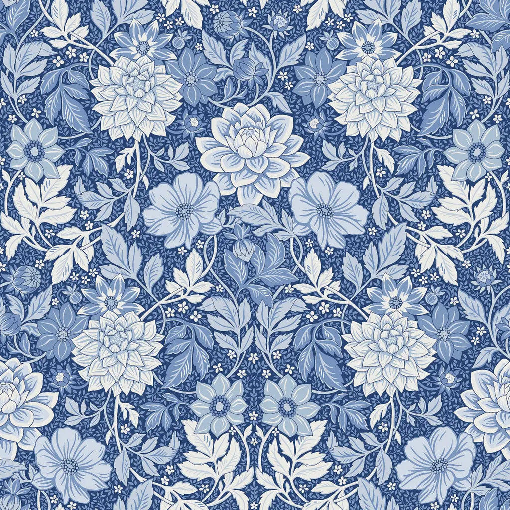 Dahlia Garden Wallpaper - Blue And White