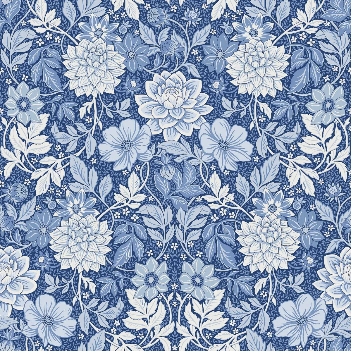 Dahlia Garden Wallpaper - Blue And White