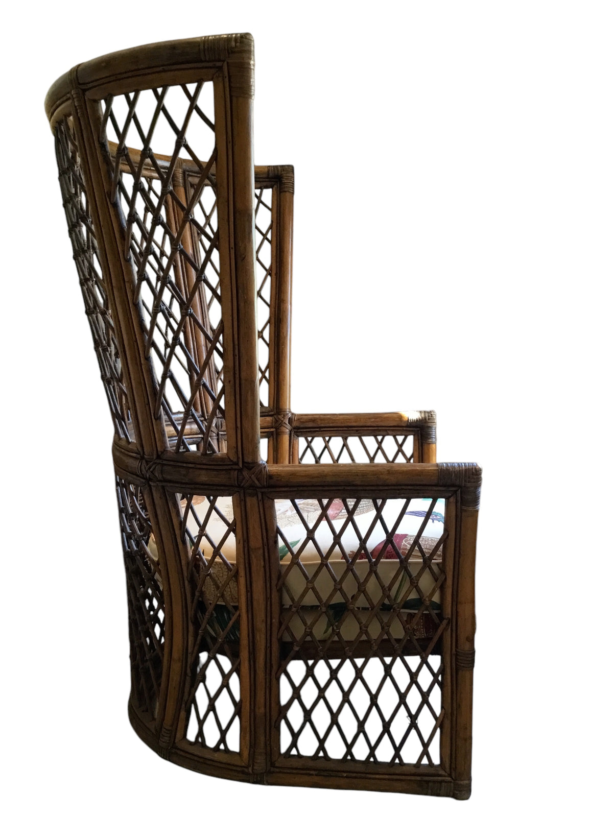 pair of vintage wingback rattan arm chairs