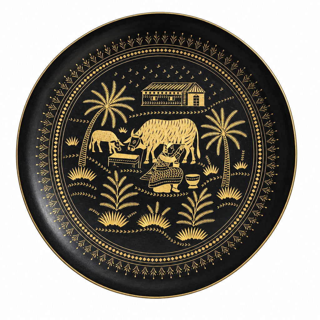 asian  brass art plate