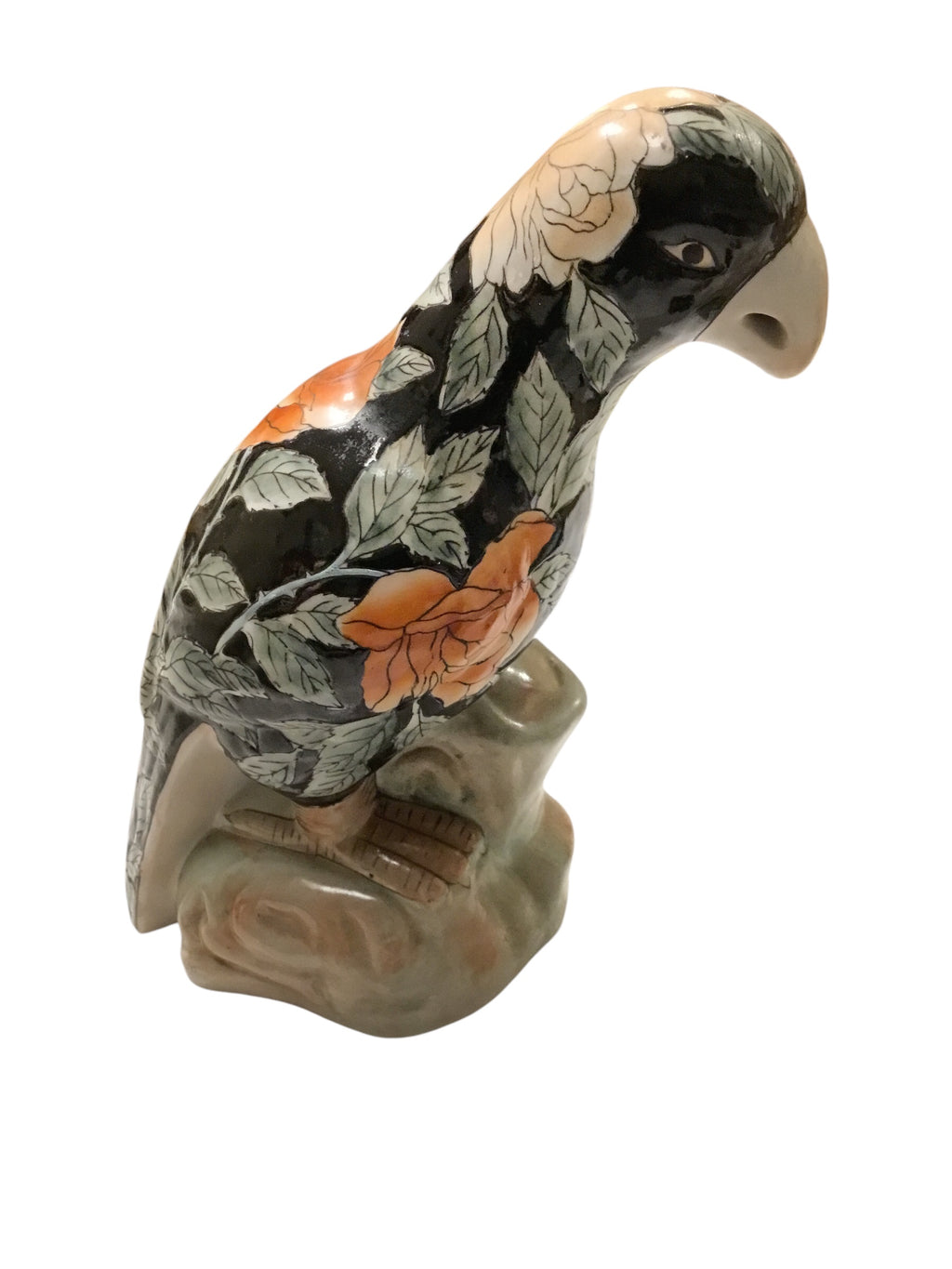 vintage asian handpainted ceramic parrot
