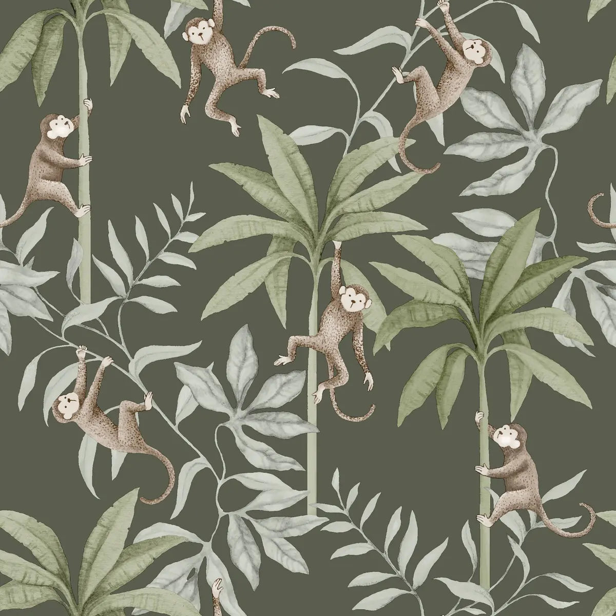 Jungle Friends Wallpaper - Pewter Green