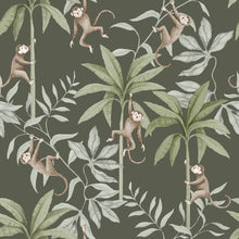 Load image into Gallery viewer, Jungle Friends Wallpaper - Pewter Green
