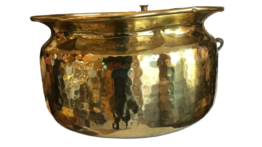 brass hammered round planter