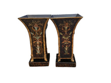 Load image into Gallery viewer, pair of tole-ware hand painted gilt and black planters