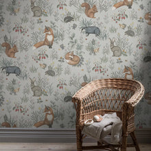Load image into Gallery viewer, Forest Friends Mural Wallpaper in an interior setting