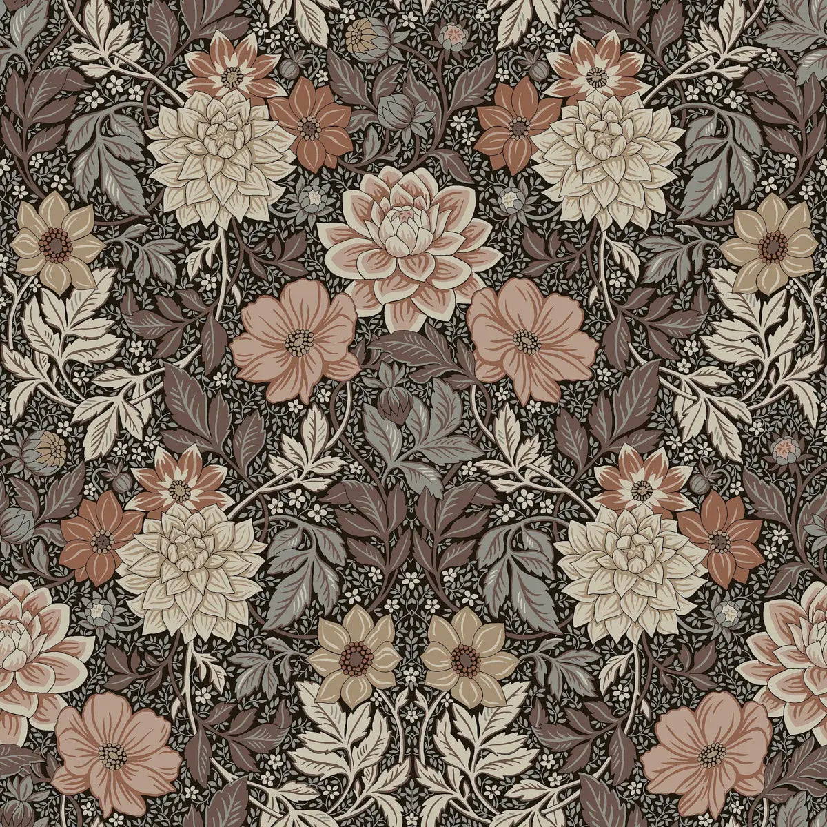 Dahlia Garden Wallpaper - Brown