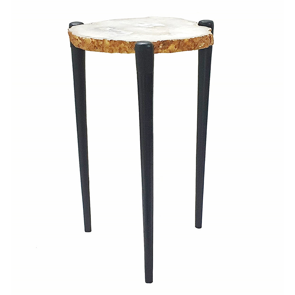 White Agate Side Table with Metal Legs