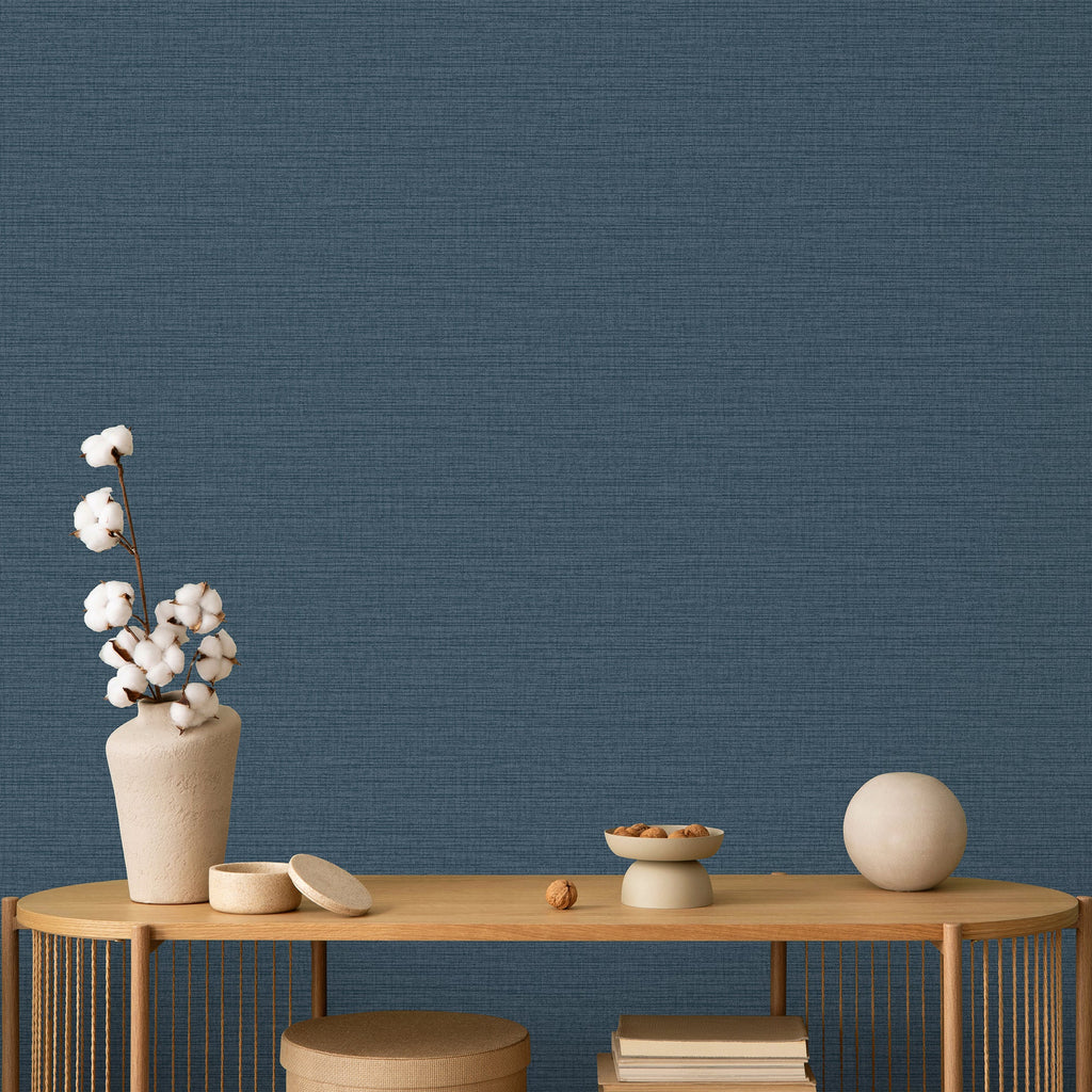 Horizontal Stria Texture Wallpaper - Navy room view