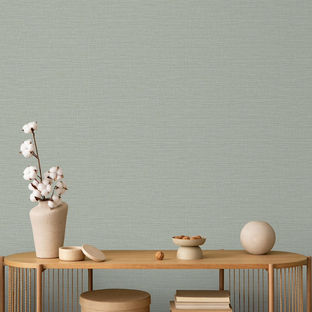 Horizontal Stria Texture Wallpaper - Sage room view