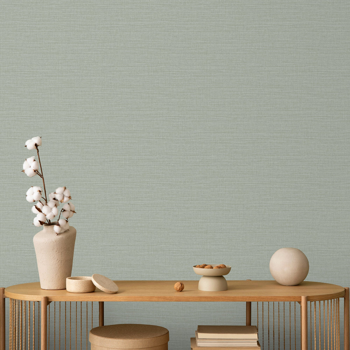 Horizontal Stria Texture Wallpaper - Sage room view