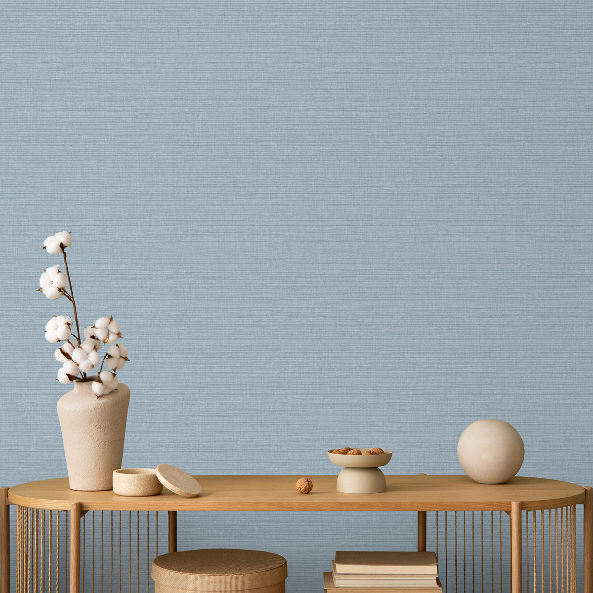 Horizontal Stria Texture Wallpaper - Blue room view