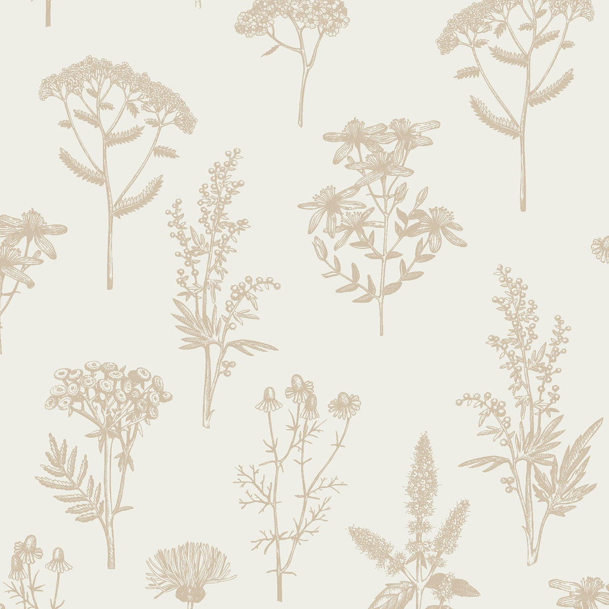 Luminous Botanical Sketch Metallic Wallpaper - Gold pattern