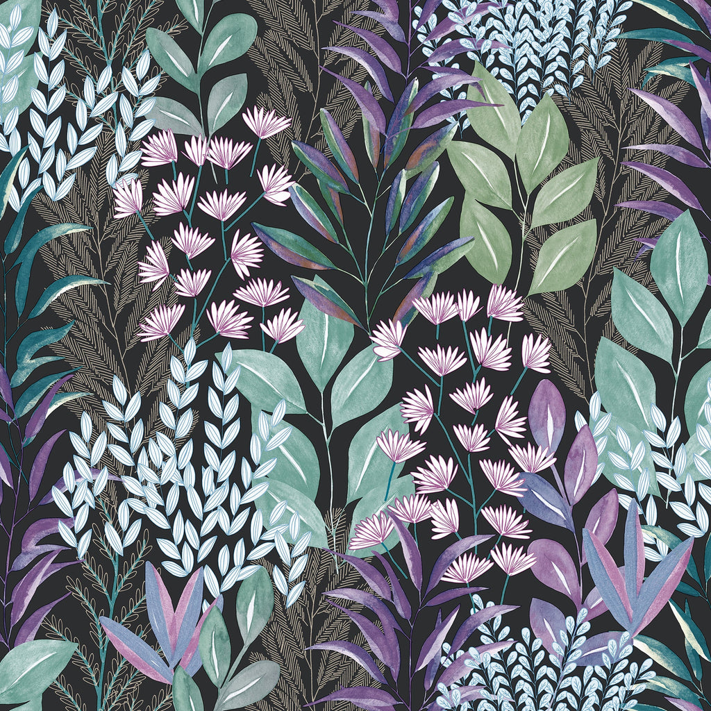 Serene Meadow Wallpaper - Black pattern