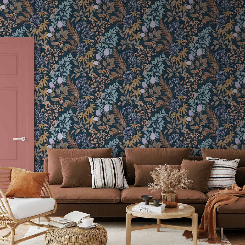 Gilded Bloom Wallpaper - Blue room view