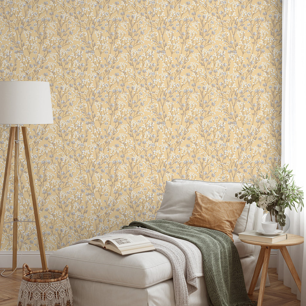 Blossom Branches Wallpaper - Yellow room view