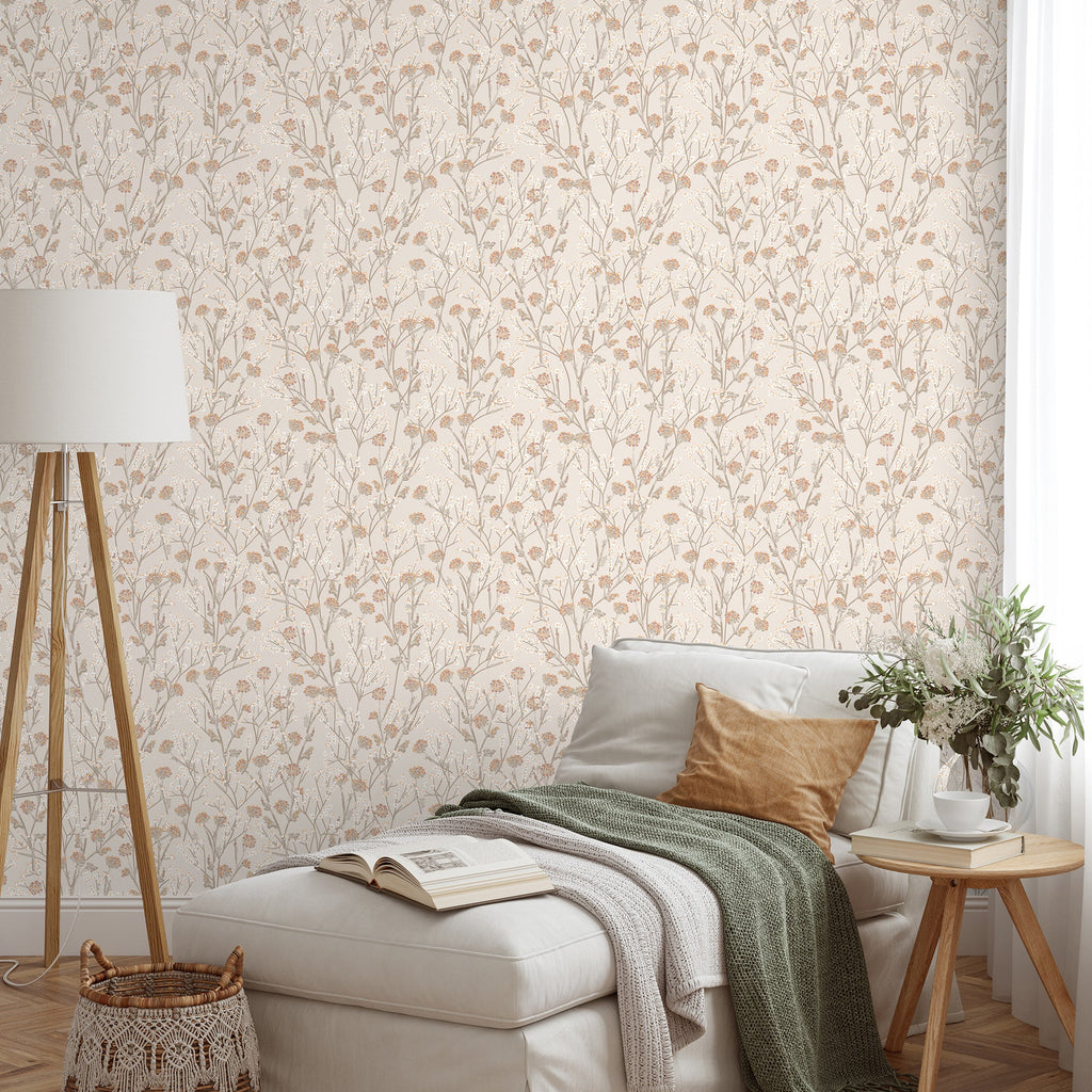 Blossom Branches Wallpaper - Beige room view