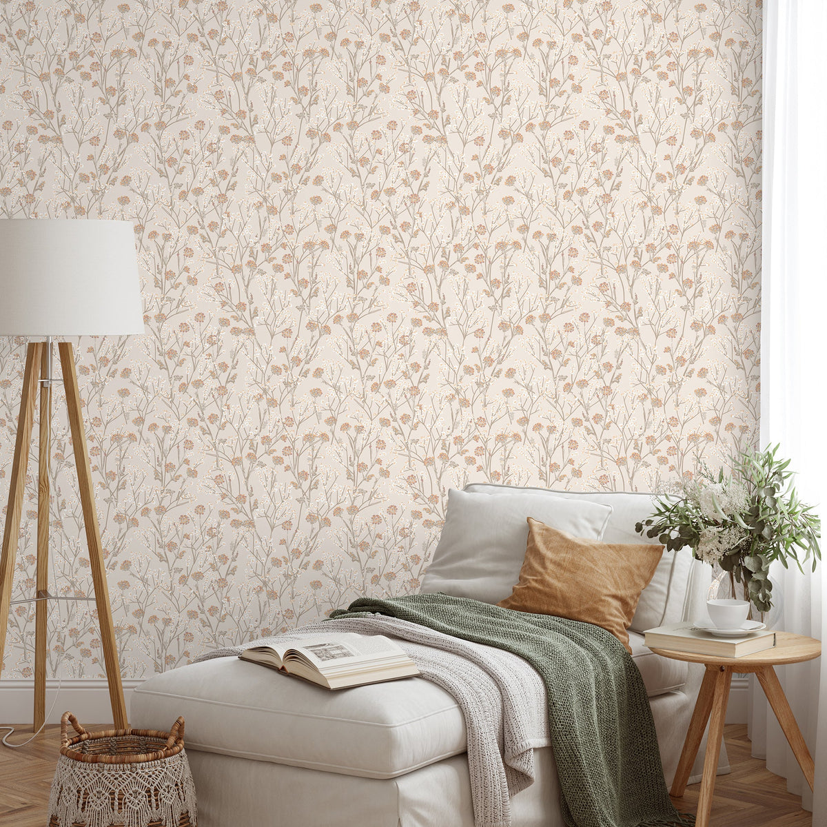 Blossom Branches Wallpaper - Beige room view
