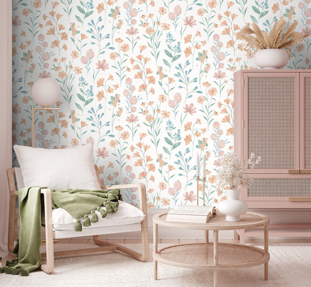 Floral Candy Wallpaper - Orange room view