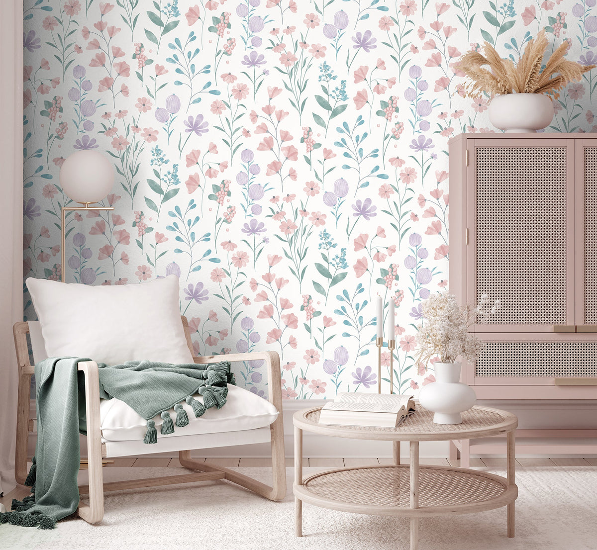 Floral Candy Wallpaper - Pink room view