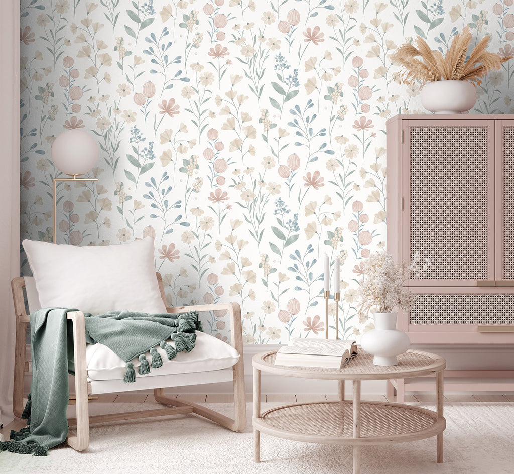 Floral Candy Wallpaper - Beige room view