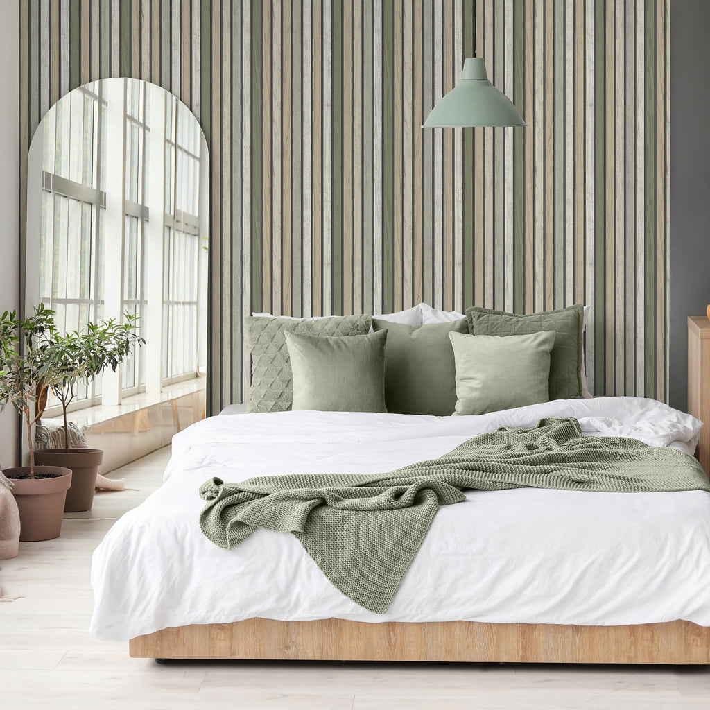 Vintage Slatwork Wallpaper - Green room view