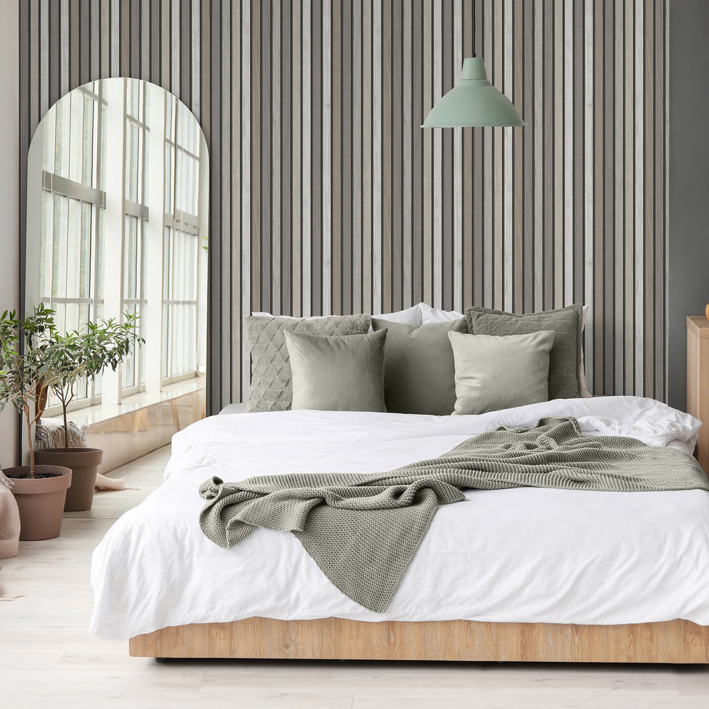 Vintage Slatwork Wallpaper - Gray room view