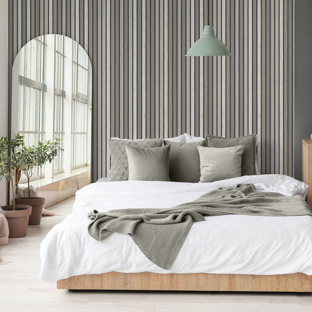 Vintage Slatwork Wallpaper - Gray room view