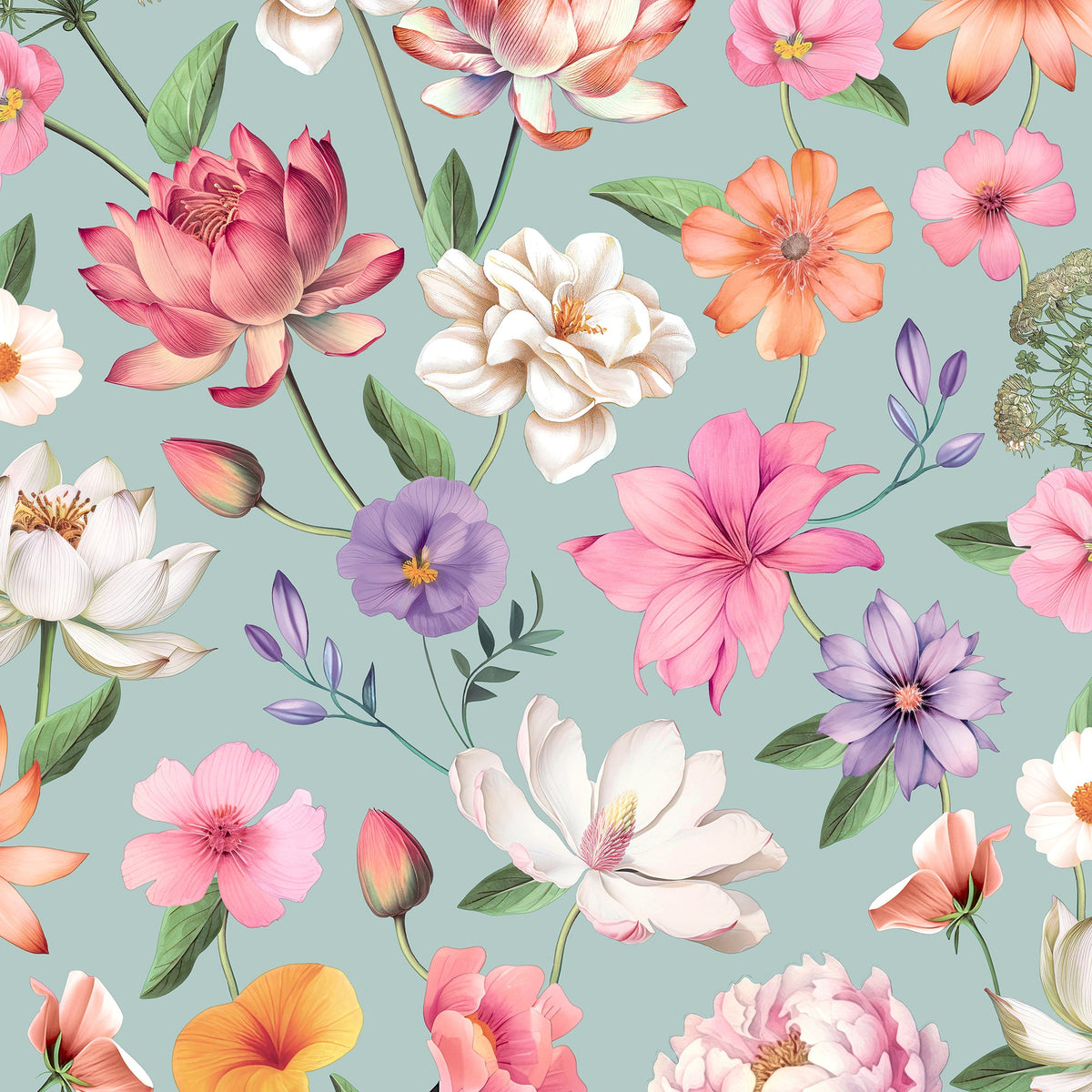 Floral Fantasia Wallpaper - Blue pattern