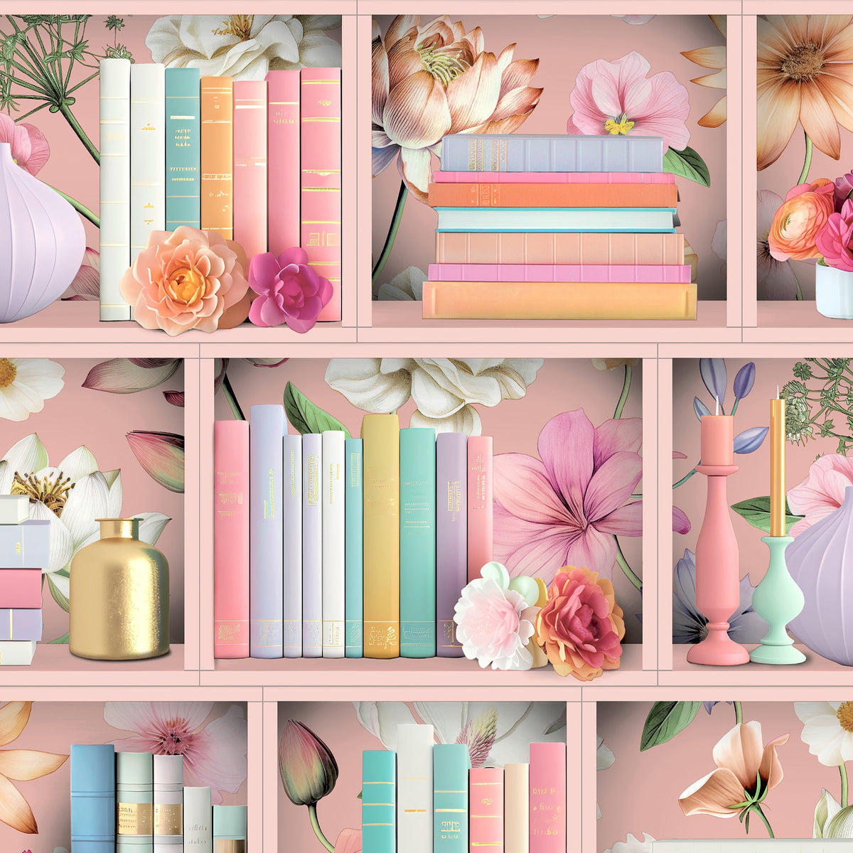 Blossom Shelves Wallpaper - Pink pattern