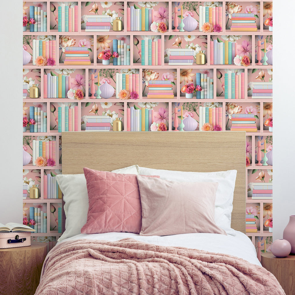 Blossom Shelves Wallpaper - Pink room view