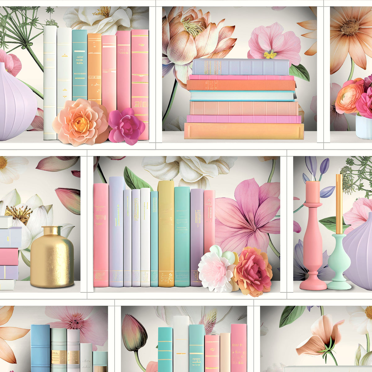 Blossom Shelves Wallpaper - Multi pattern