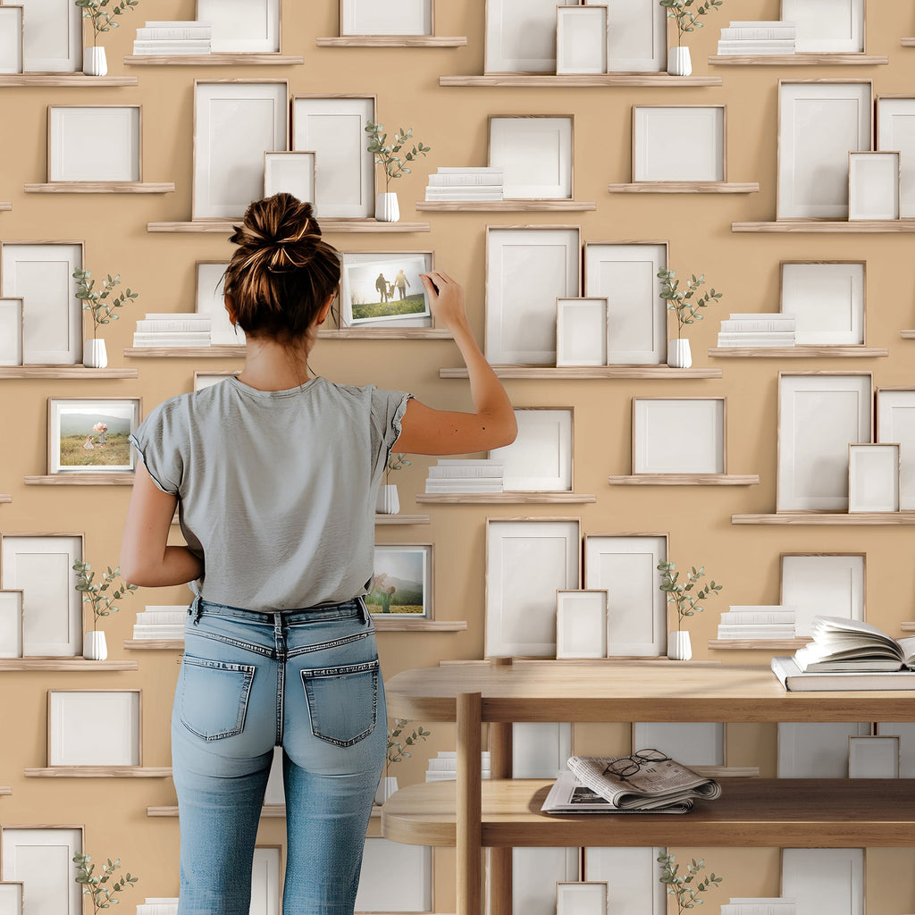 Frame Shelves Wallpaper - Mustard room view