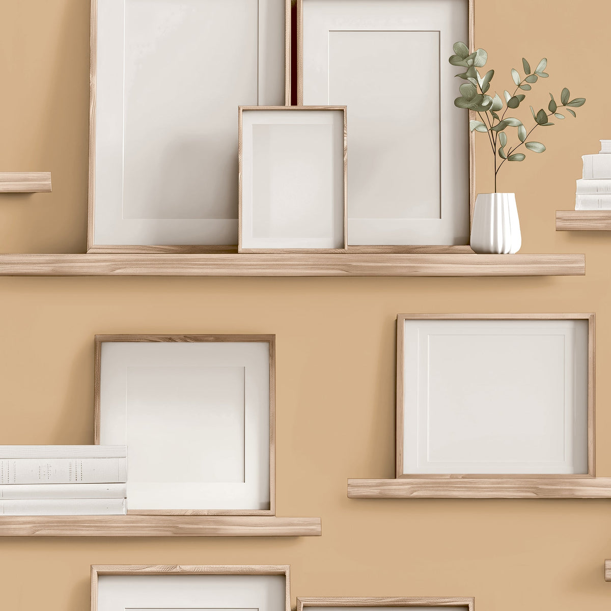Frame Shelves Wallpaper - Mustard pattern