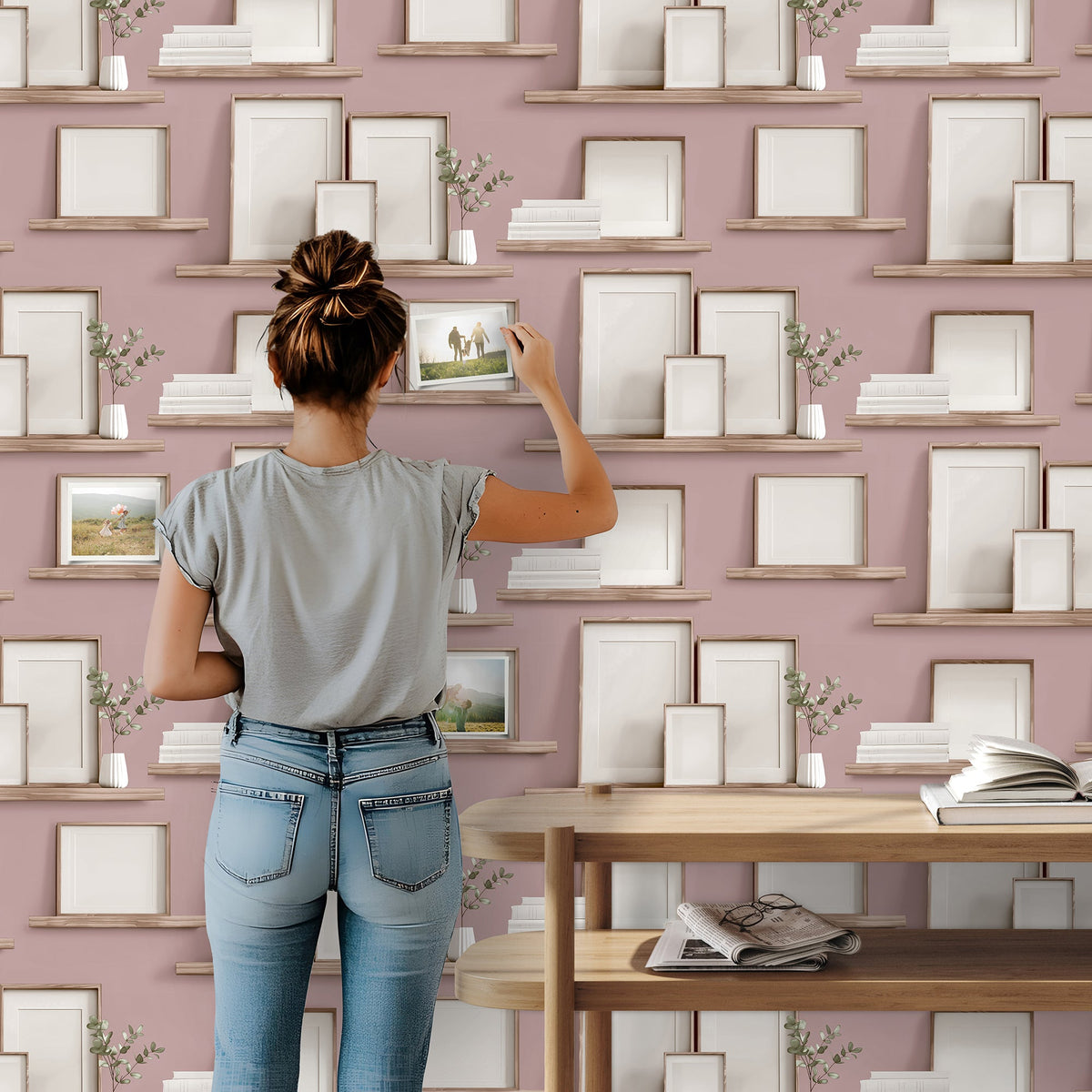 Frame Shelves Wallpaper - Pink room view
