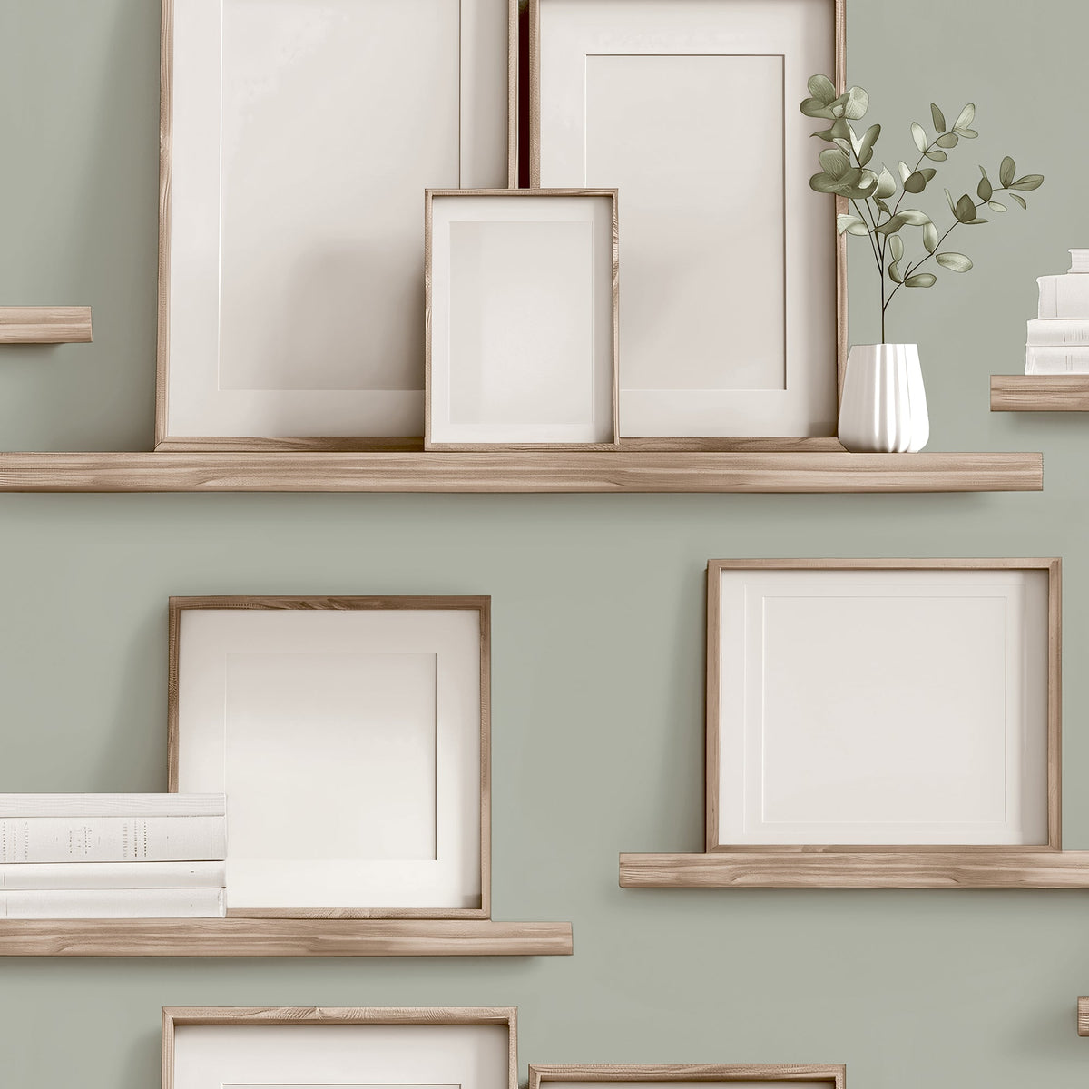 Frame Shelves Wallpaper - Green pattern