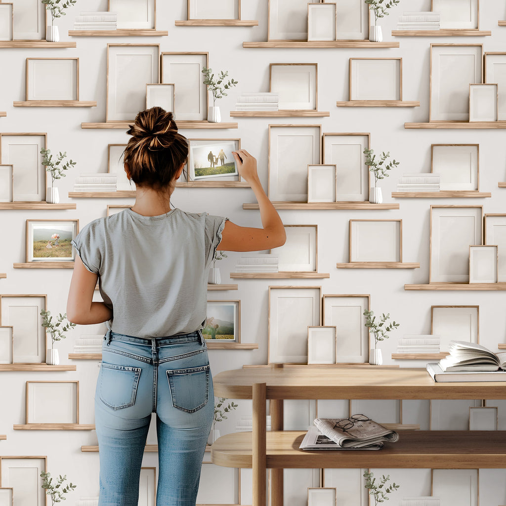 Frame Shelves Wallpaper - Beige room view