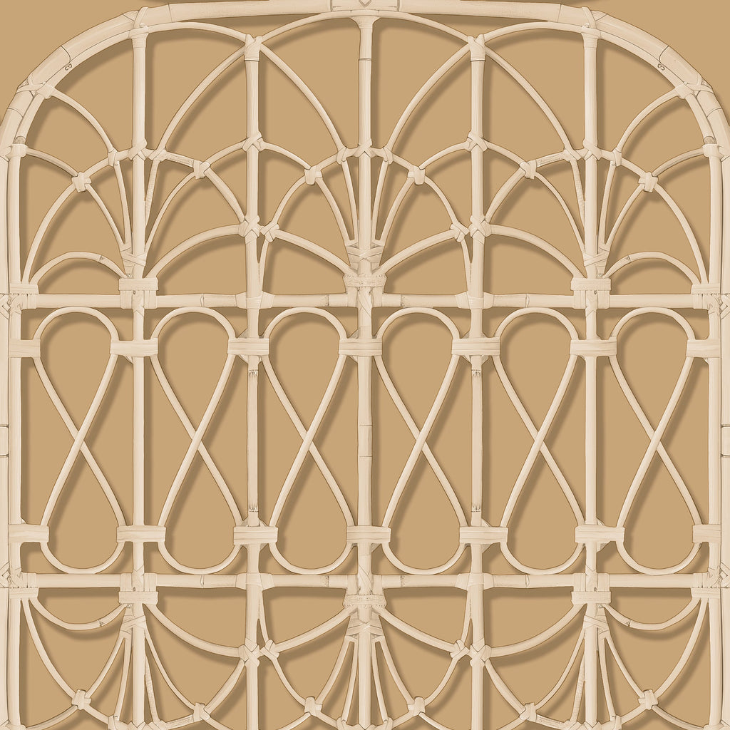 Lattice Rattan Panels Wallpaper - Mustard pattern