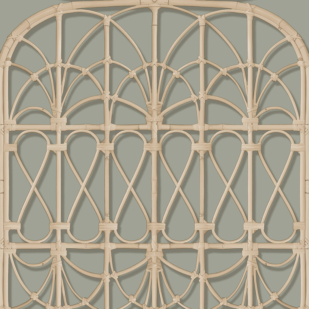 Lattice Rattan Panels Wallpaper - Gray pattern
