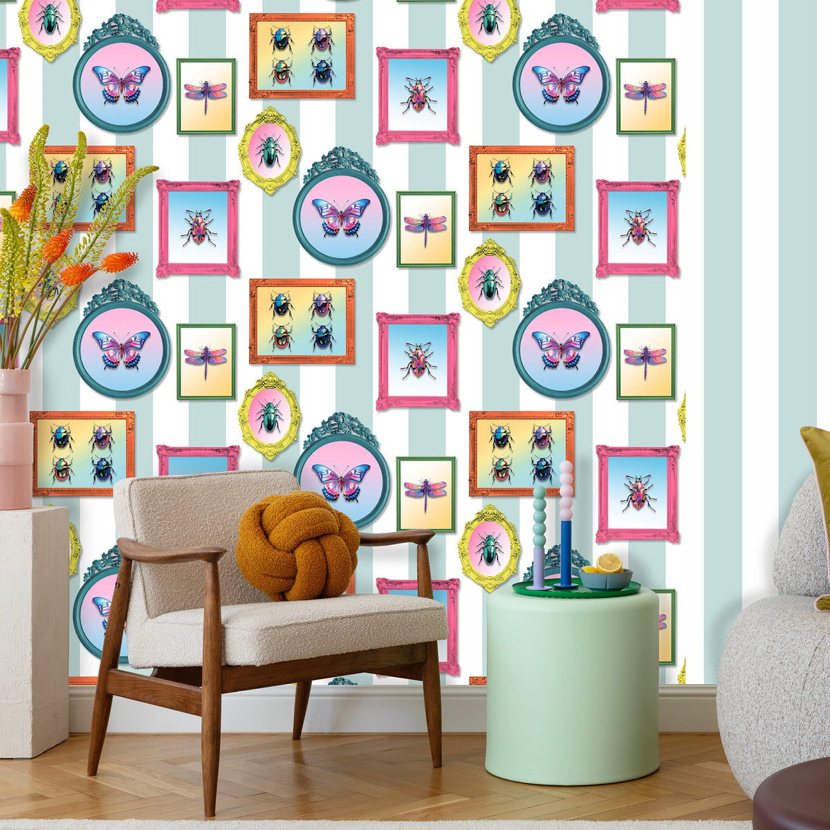 Entomology Gallery Wallpaper - Blue room view