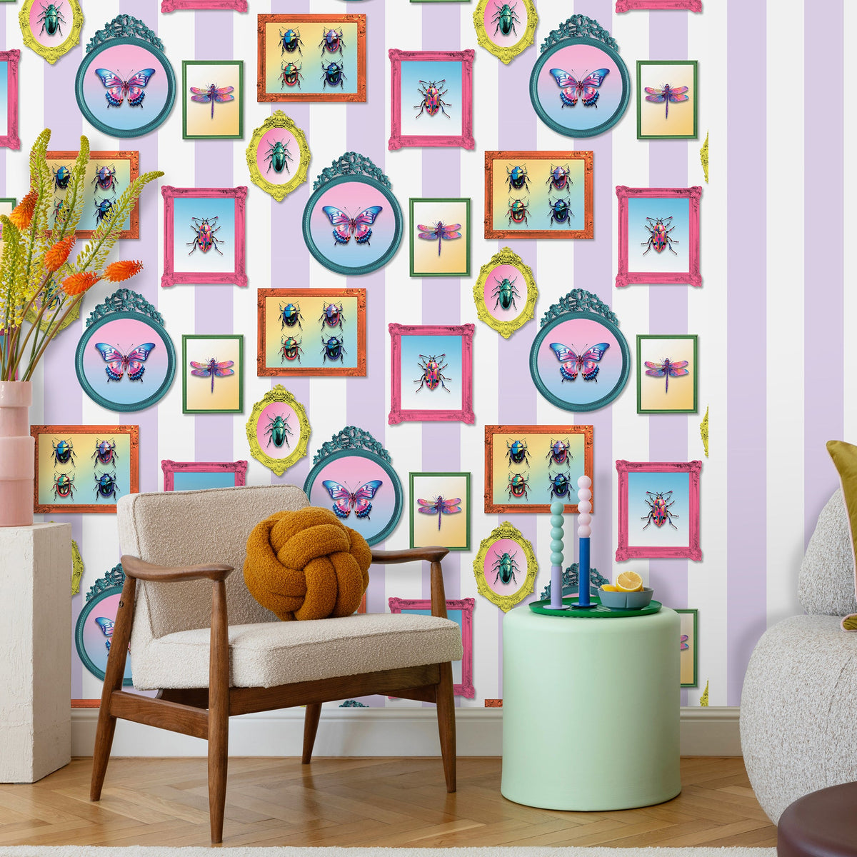 Entomology Gallery Wallpaper - Purple room view