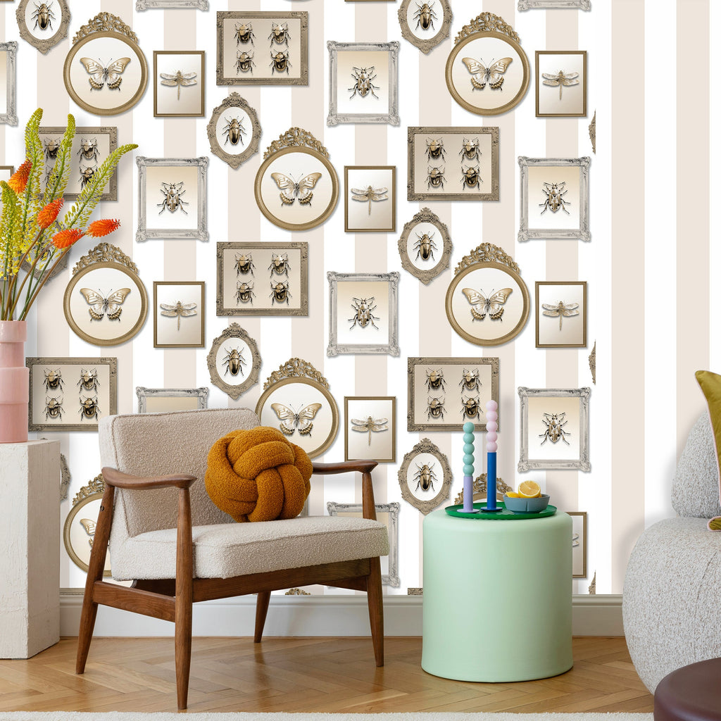 Entomology Gallery Wallpaper - Beige room view