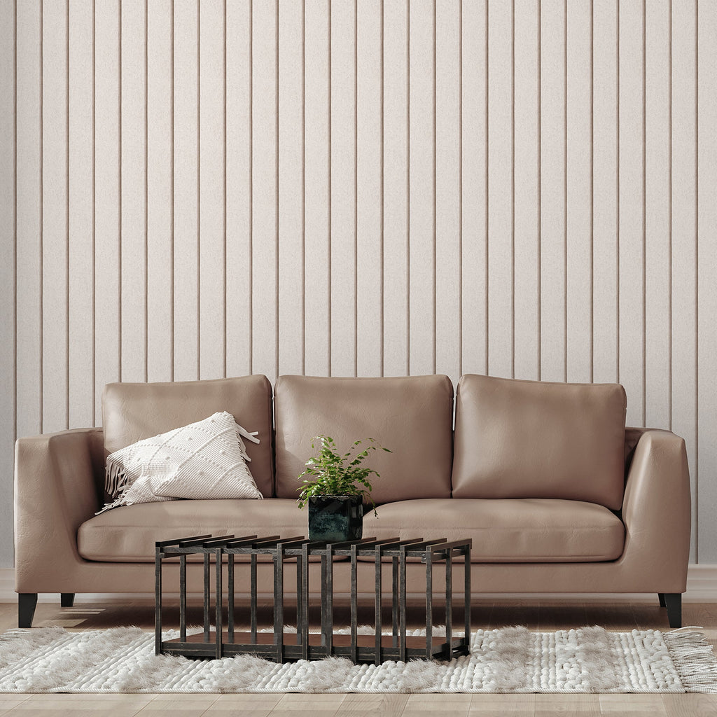 Luxe Concrete Slat Wallpaper - Beige room view