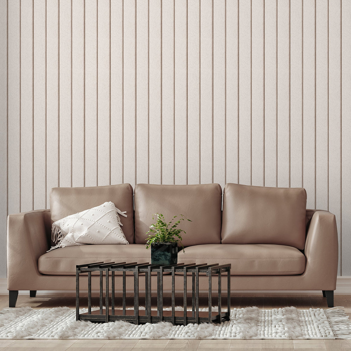 Luxe Concrete Slat Wallpaper - Beige room view