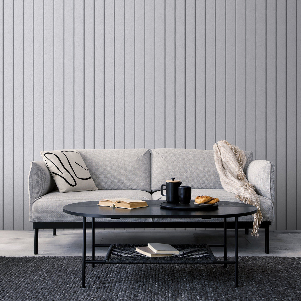 Luxe Concrete Slat Wallpaper - Gray room view